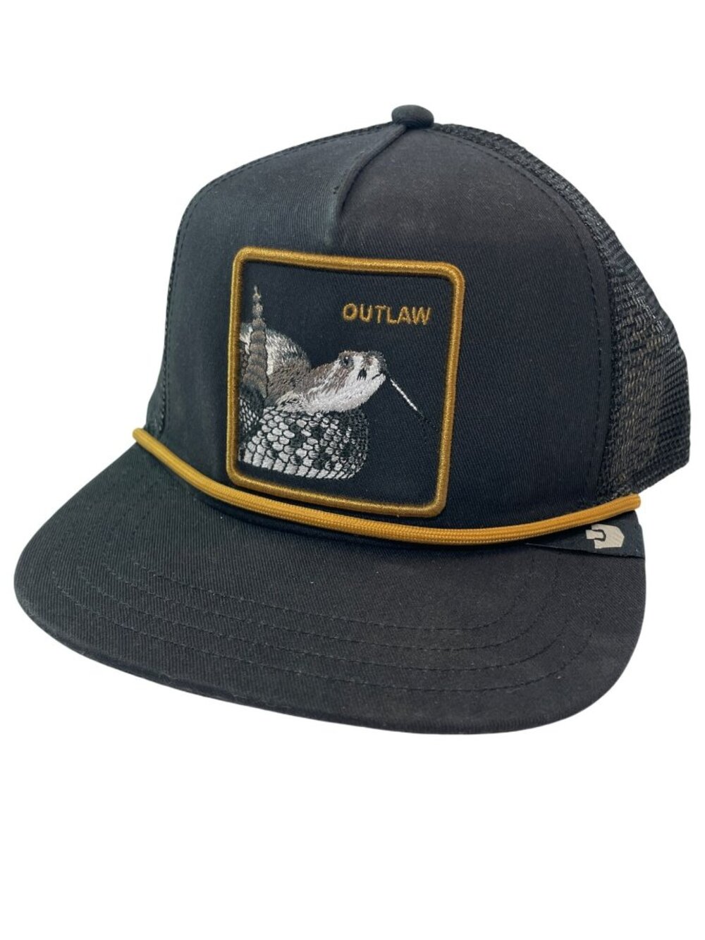 Goorin Bros. Flatbrim Outlaw Snake Mesh Trucker Adjustable Hat BlackGold $45 NWT